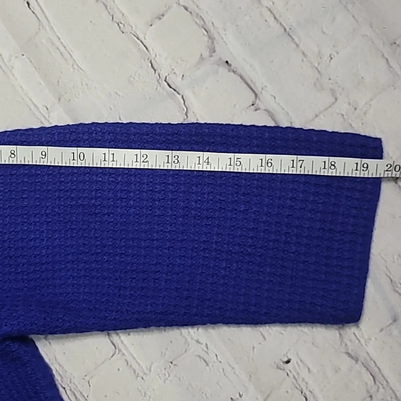 Chico's Woolen 3/4 Sleeve Royal Blue Wool Blend Granny Cardigan Sweater - Picture 11 of 13